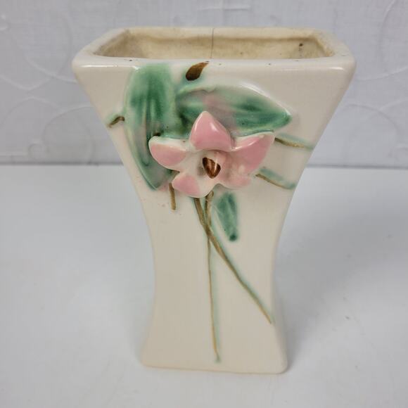 Vintage McCoy Pottery Blossom Time Flower Vase 6.5" Cream Pink 3D Art - Picture 5 of 16
